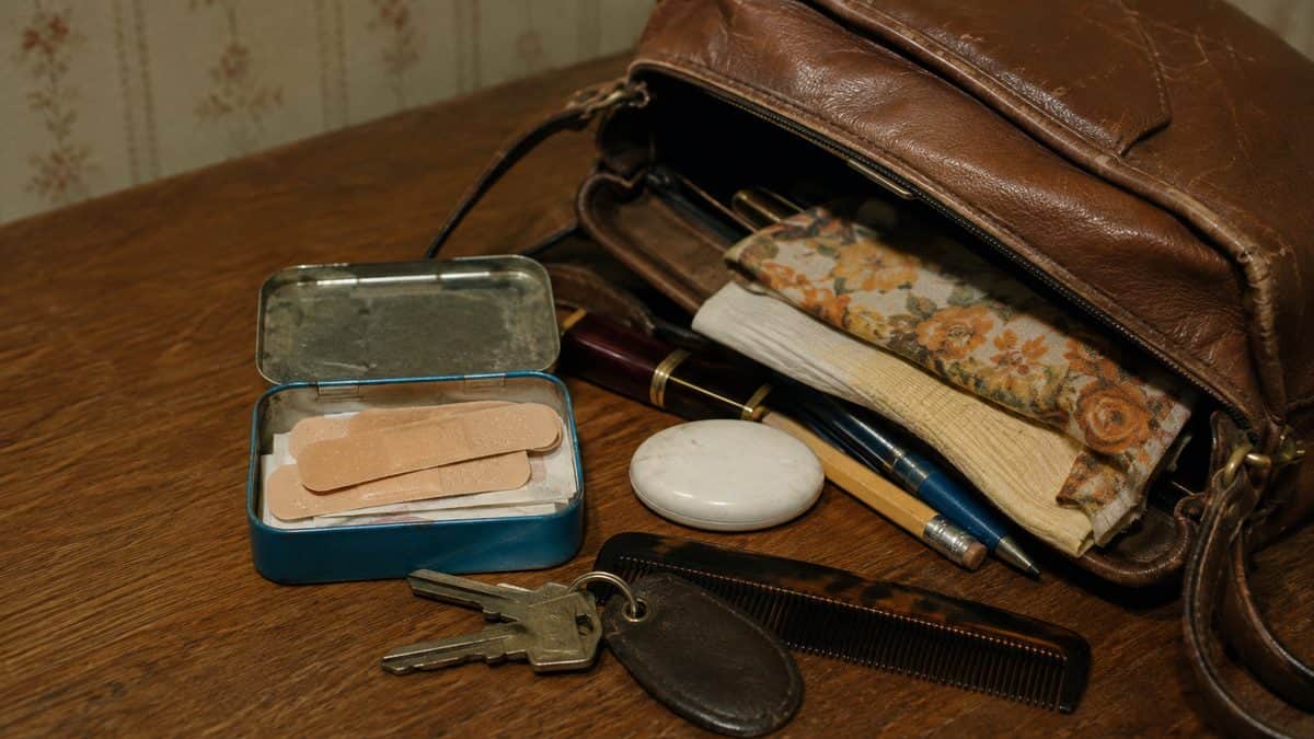 16 Essential Items Mom Always Carried That Saved the Day 5 Authentic vintage Band-Aid tin and purse contents