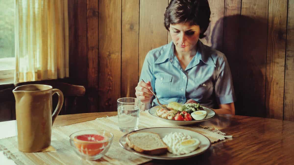 1970s diet meal, no visible brands.