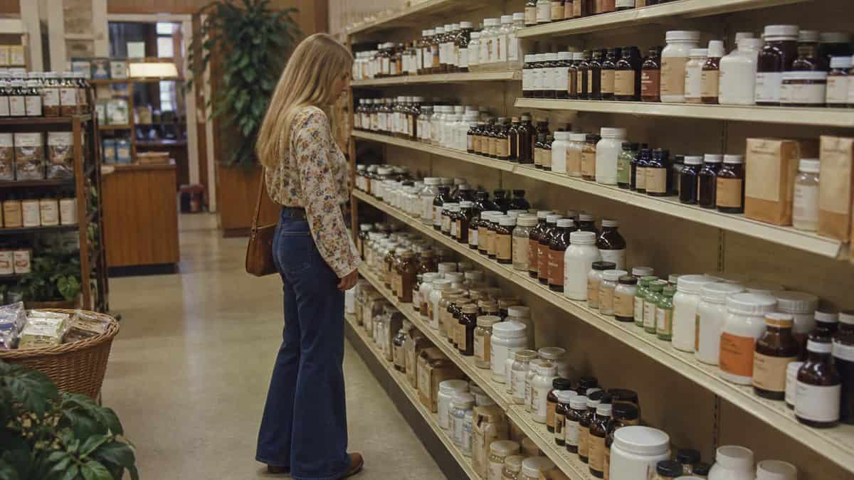 1970s pharmacy or health food store aisle