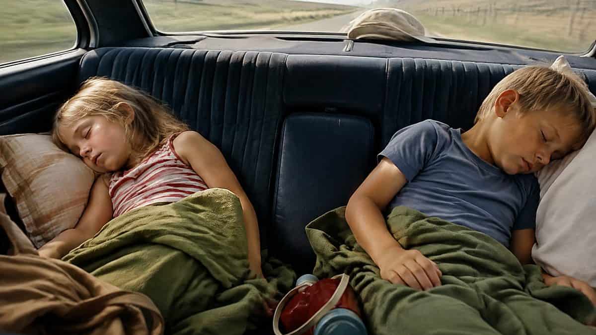 Kids sleeping in a car