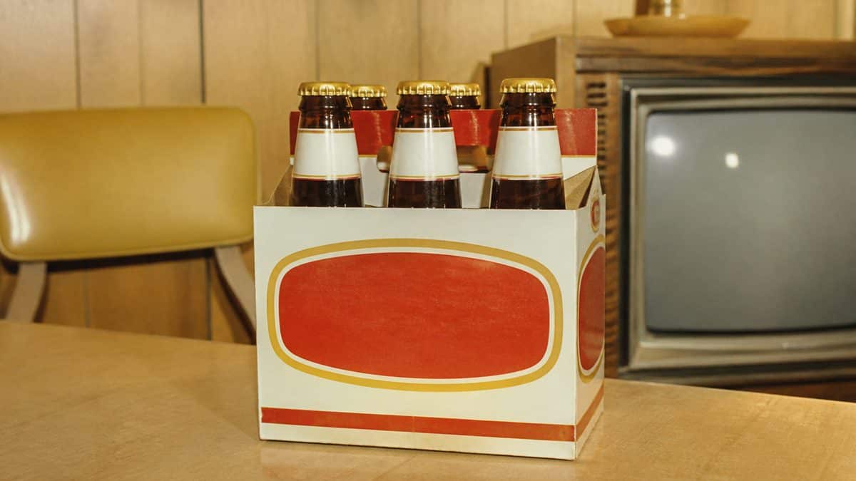 Real 1970s photo of a branded beer six-pack