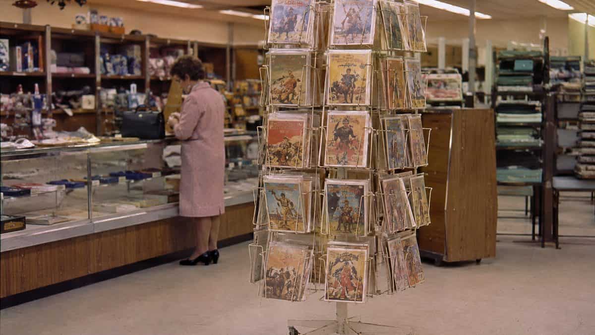 Vintage comic book spinner rack.