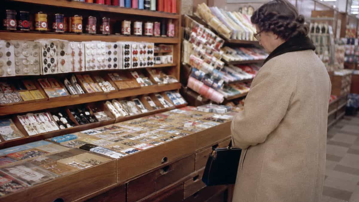Authentic vintage sewing notions display