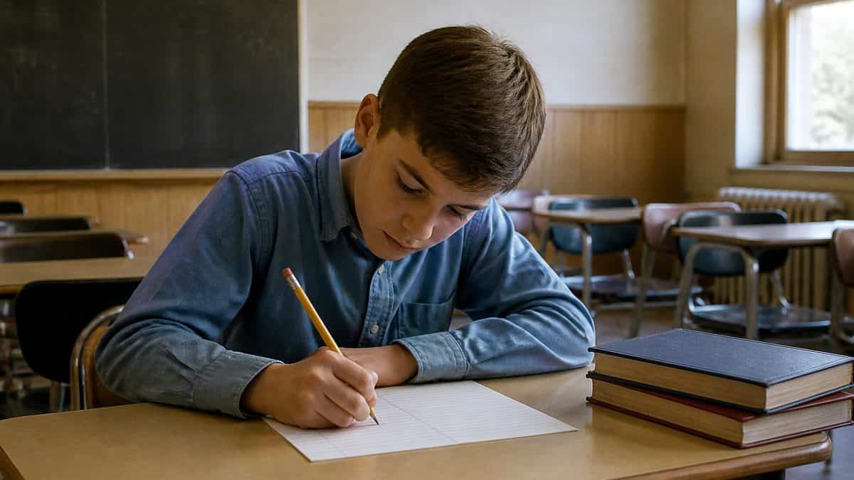 15 School Subjects That Were Required Then but Optional Now 4 Student writing legibly on lined paper