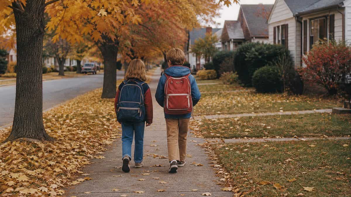 12 Things Every Kid Who Walked to School Alone Will Remember 10 Children walking to school in autumn.