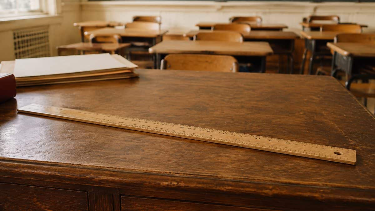 School Punishments That Were Legal Then But Would Be Criminal Now 7 Vintage photo of a wooden ruler on a teacher's desk