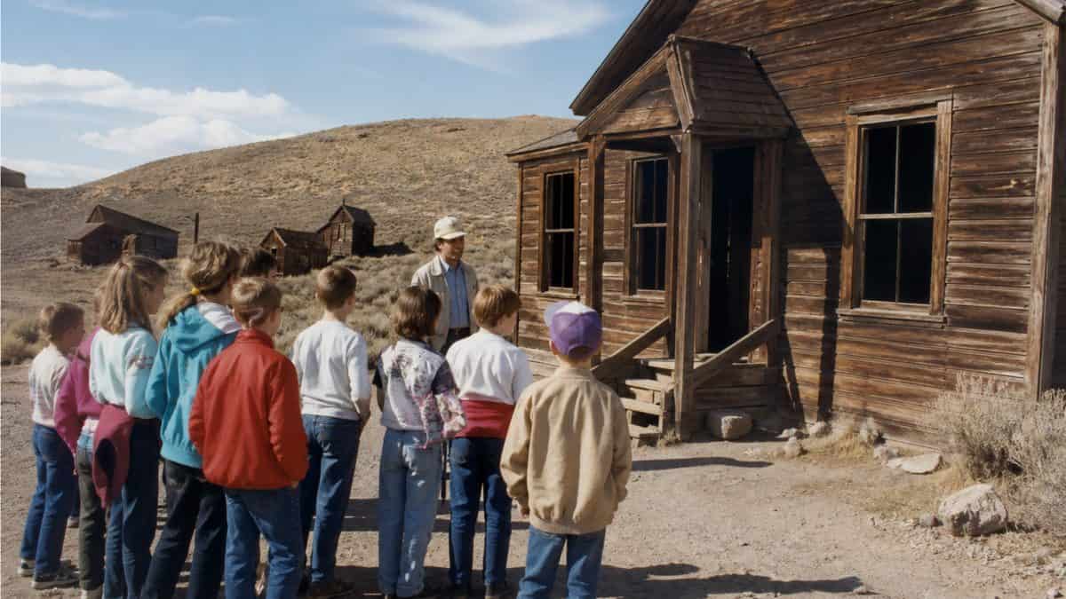 School group visiting a ghost town