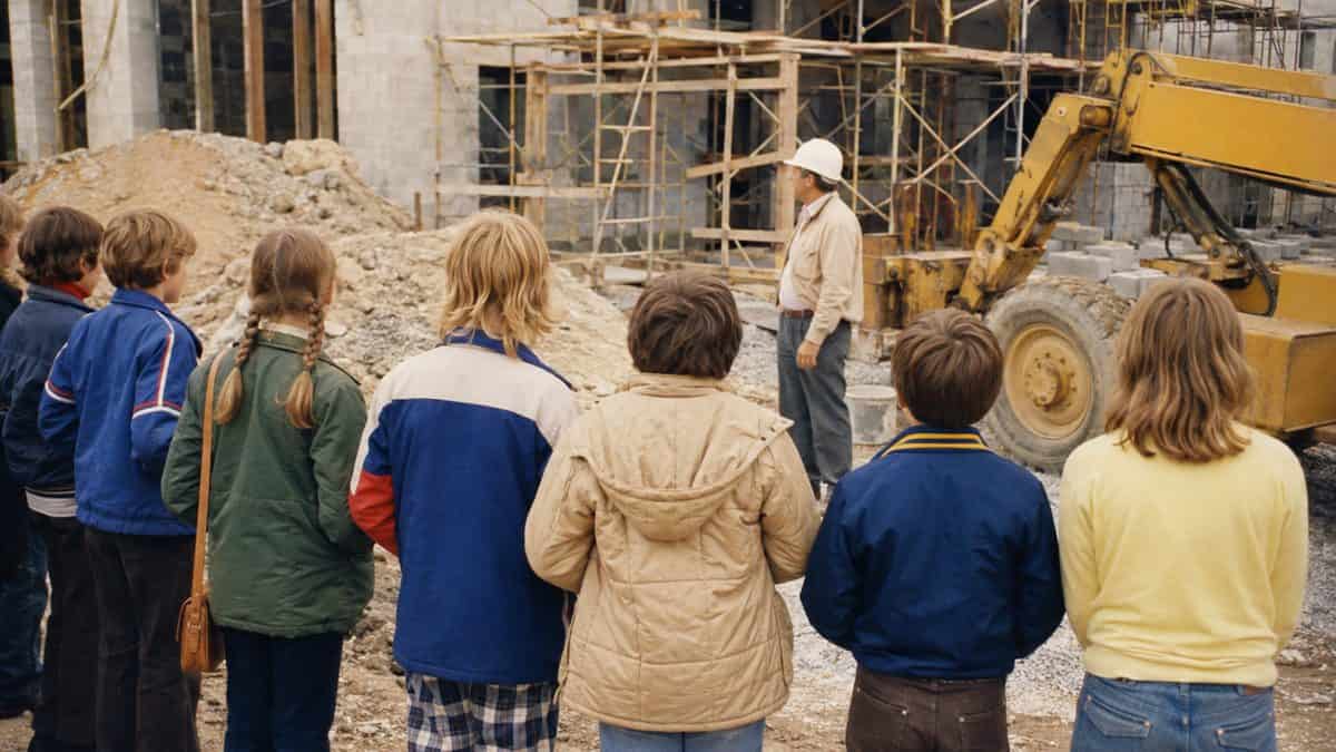 Students at a construction site