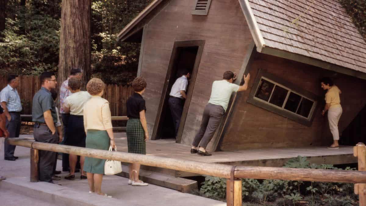 12 Iconic Roadside Attractions from the Sixties and Seventies 8 Genuine vintage photo of the Mystery Spot entrance or tilted house.