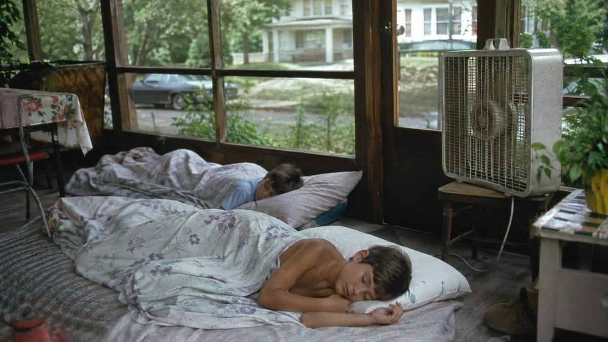 Screened porch with a real box fan