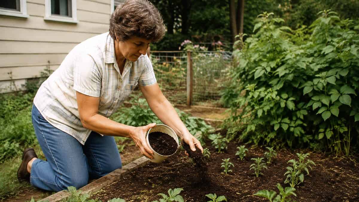 15 Basic Life Hacks from Grandma That Still Beat Modern Solutions 6 Someone adding coffee grounds to garden soil.