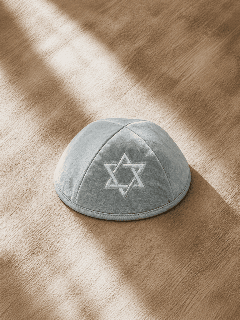 כיפה קטיפה עם ריקמה "מגן דוד" גודל 4 | ירוק בהיר