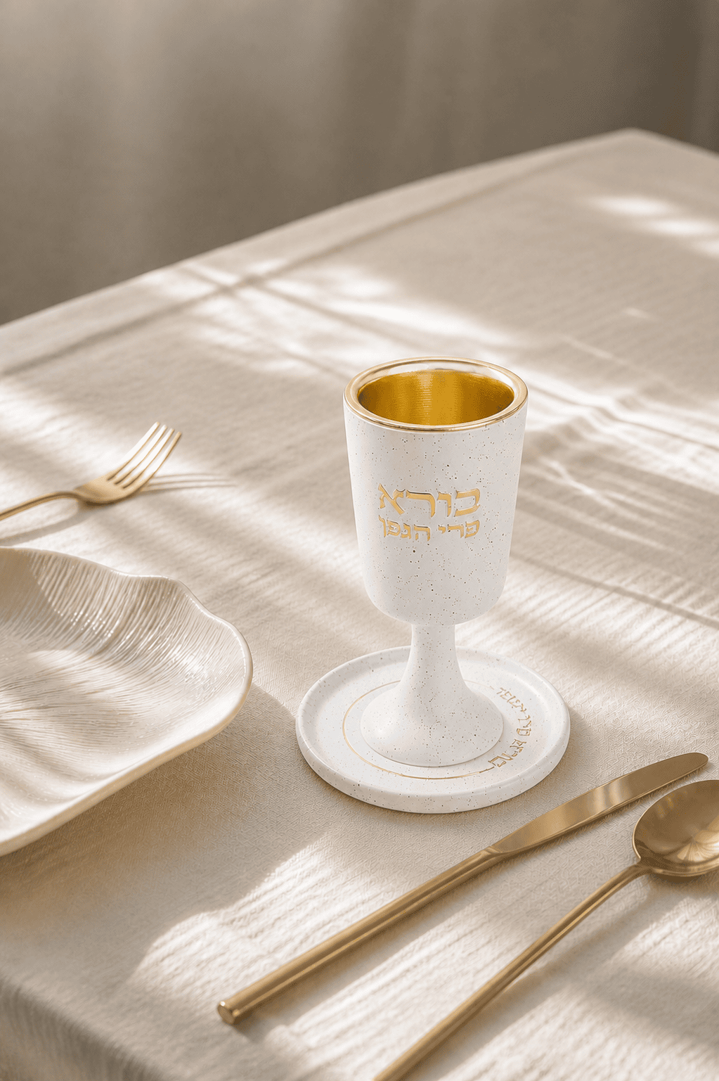 גביע קידוש מפולימר דגם "פרי" לשולחן קידוש עם עיצוב ייחודי ועמידות גבוהה.