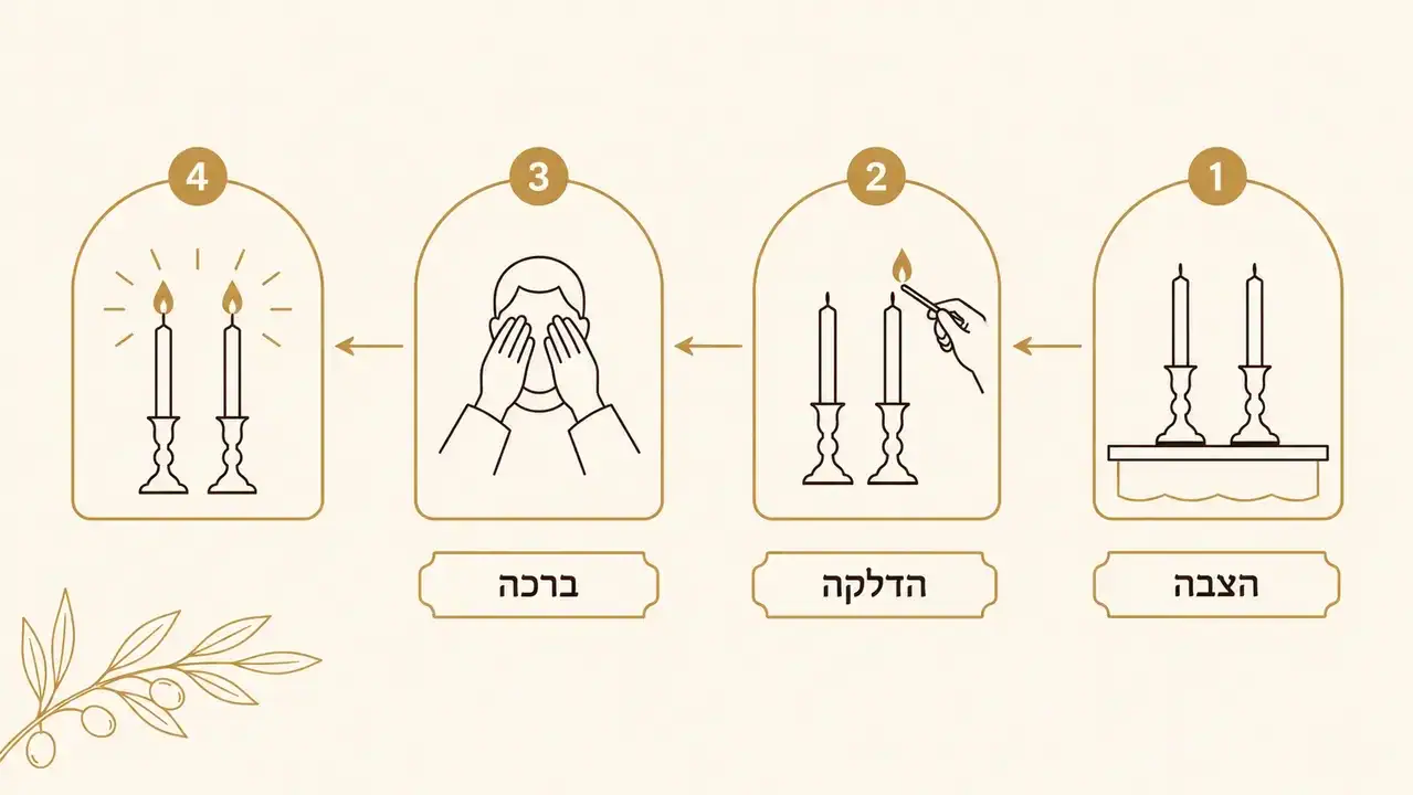 סדר הדלקת נרות שבת - פמוטים דולקים על שולחן שבת מעוצב