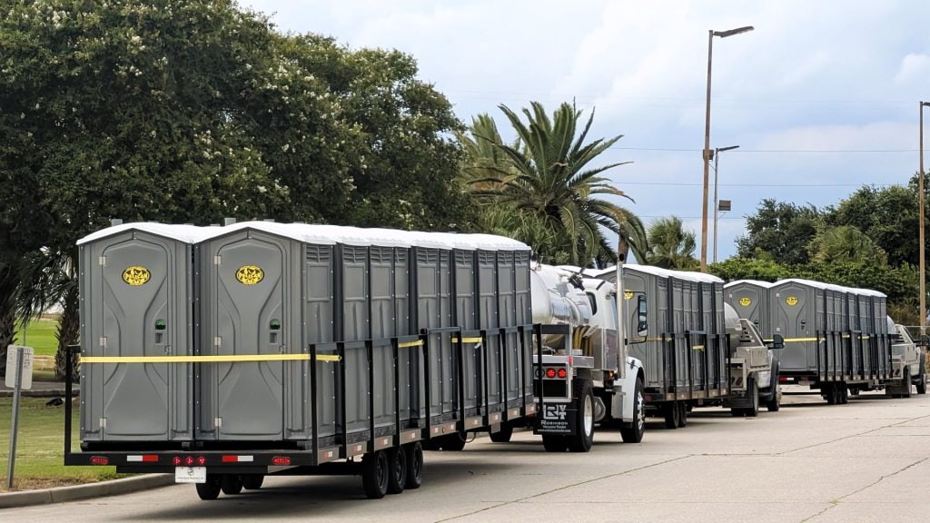 rental porta potties being delivered