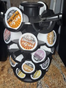 a k cup organizer on a countertop