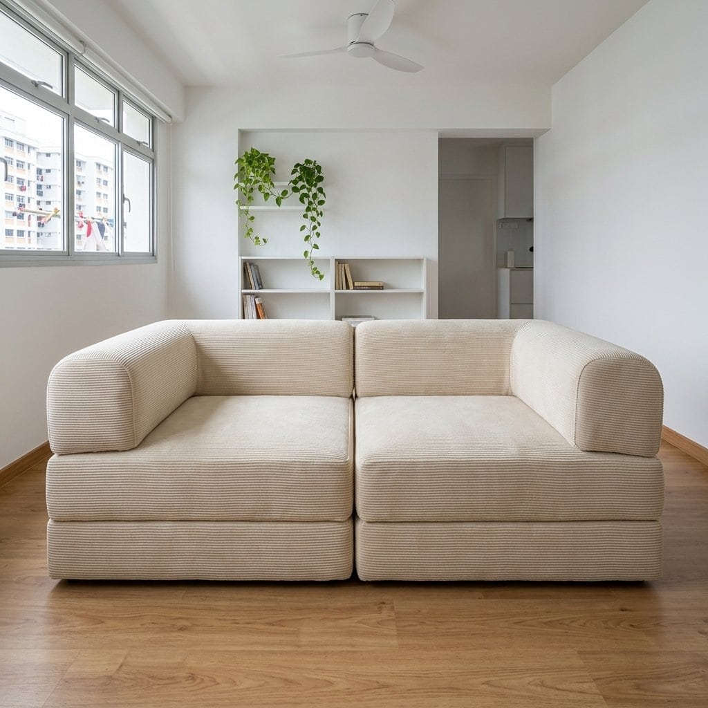 Sienna II in Vanilla Cloud Weave, in a living room