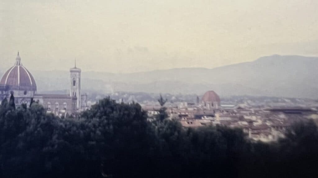 Panoramic view of Florence featuring the Cathedral of Santa Maria del Fiore and cityscape.