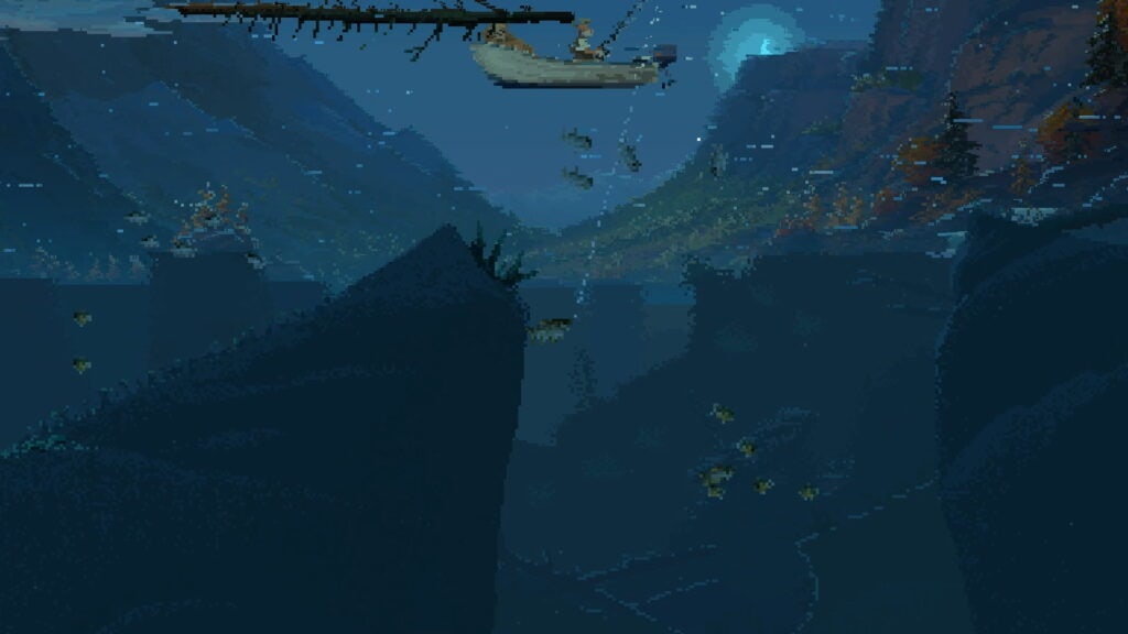 Serene underwater landscape with rocks, plants, and a boat, perfect for relaxing gaming environments.