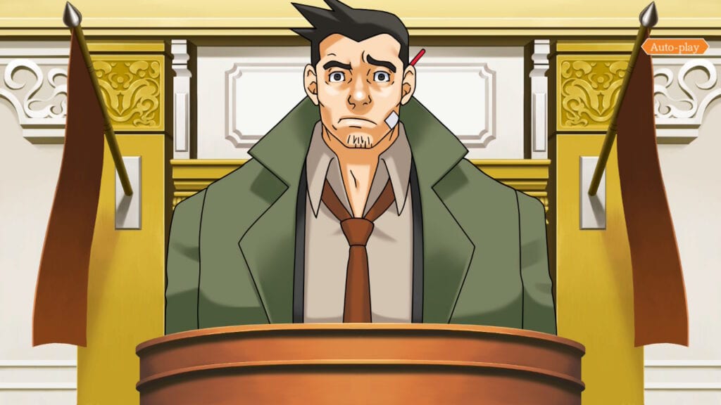 Illustration of a judge in a courtroom with a serious expression.