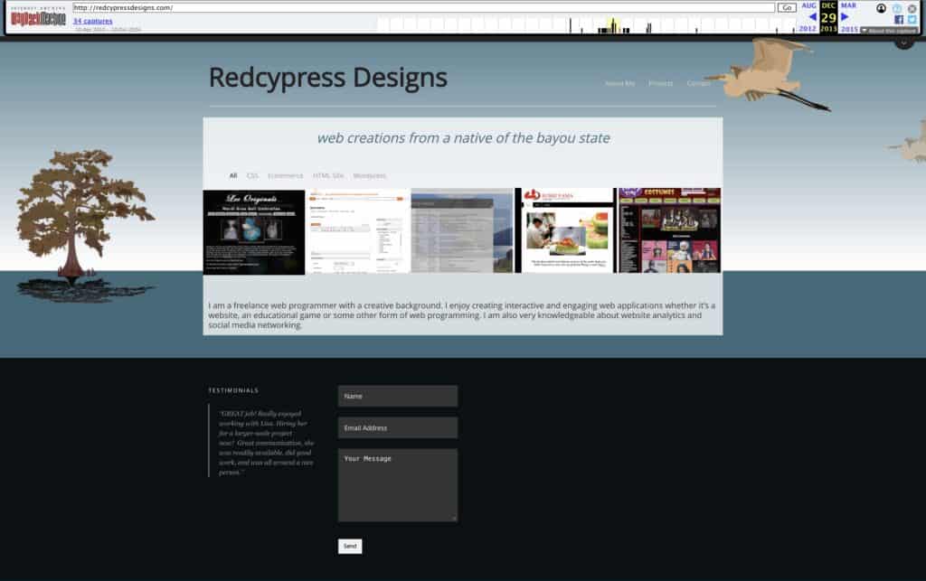 Redcypress Designs website homepage showcasing web development projects and services.
