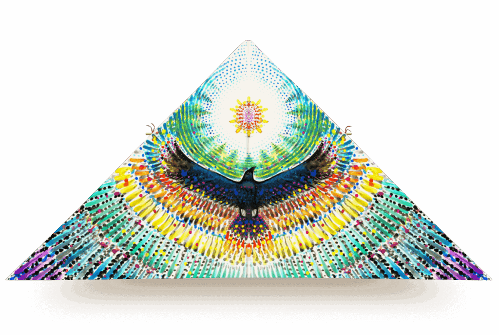 Colorful mandala kite with intricate patterns and vibrant hues for outdoor flying.