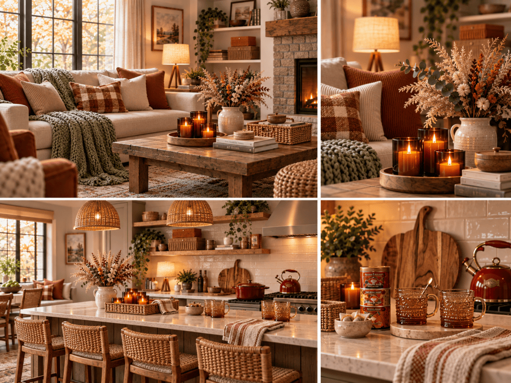 Christmas decor with burgundy, camel, and dark wood color themes.