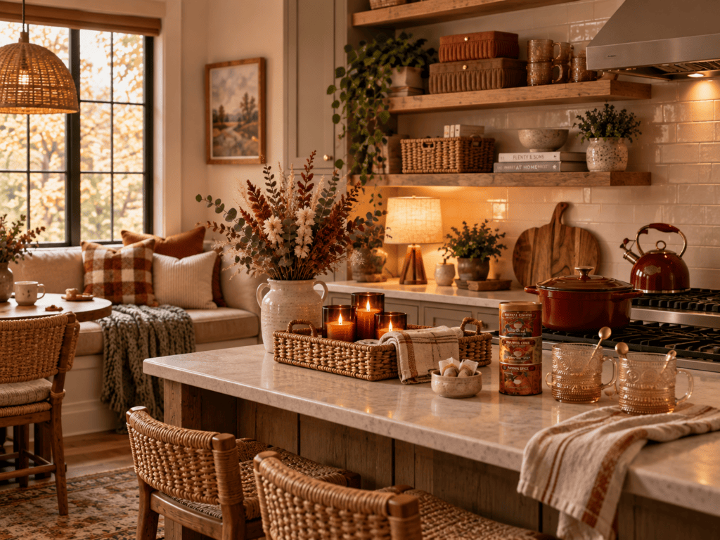 Warm rustic kitchen with natural wood accents and cozy decor.