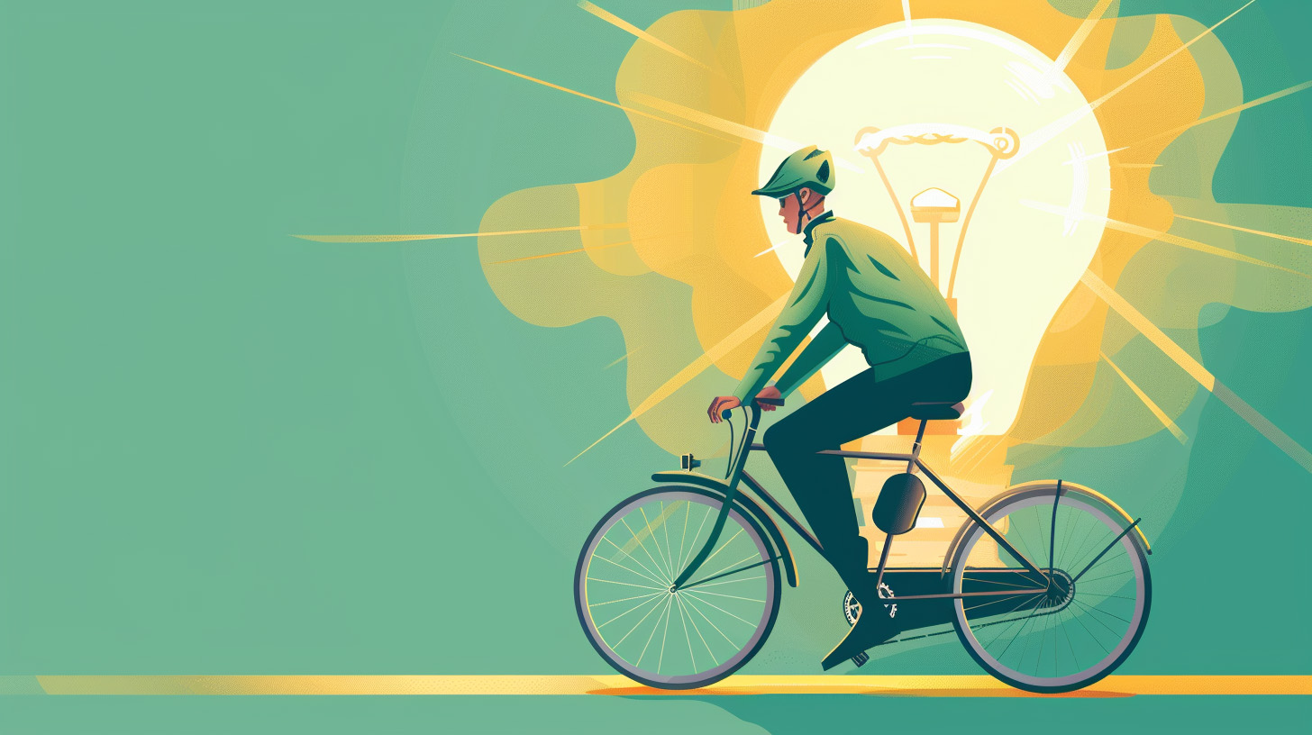 man on bike in front of lightbulb