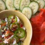 Creamy Greek Yogurt Cucumber Dip with Chili Crunch & Salmon