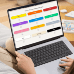 Person using a laptop displaying reusable solid-color Amazon link patterns created in WordPress.