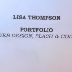 Portfolio cover page for Lisa Thompson showcasing web design, flash, and coding skills.