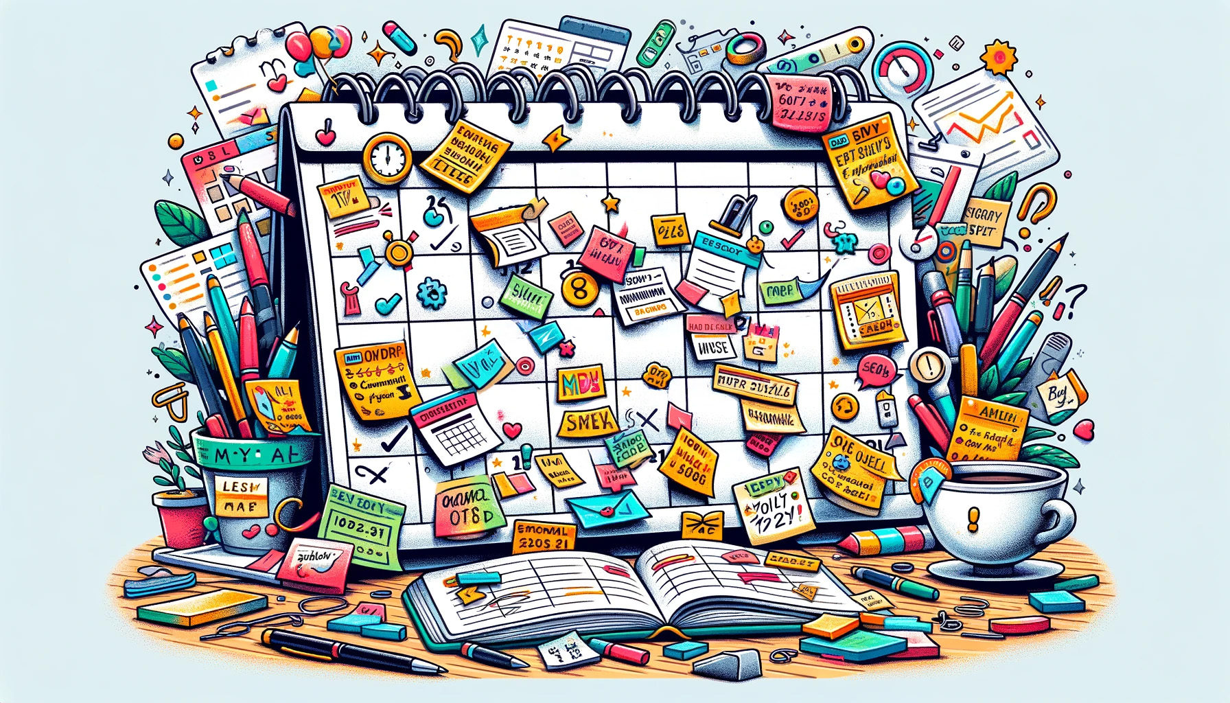 calendar overwhelmed with post-it notes and details