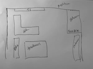 sketch of my upstairs living area