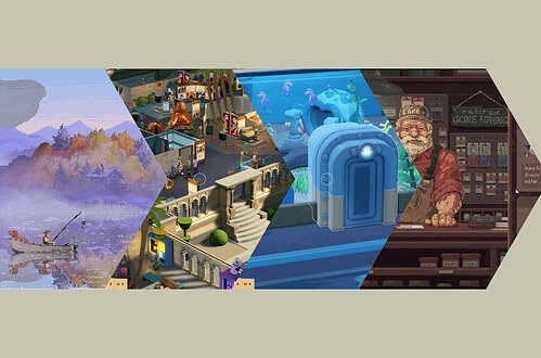 Digital artwork of cozy games for brain and soul relaxation.