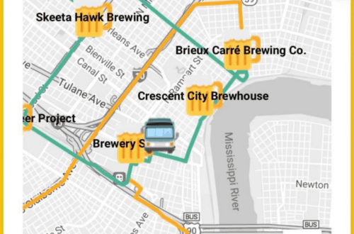 Real-time bus map of New Orleans with stops and routes for NOLABeerBus.com.