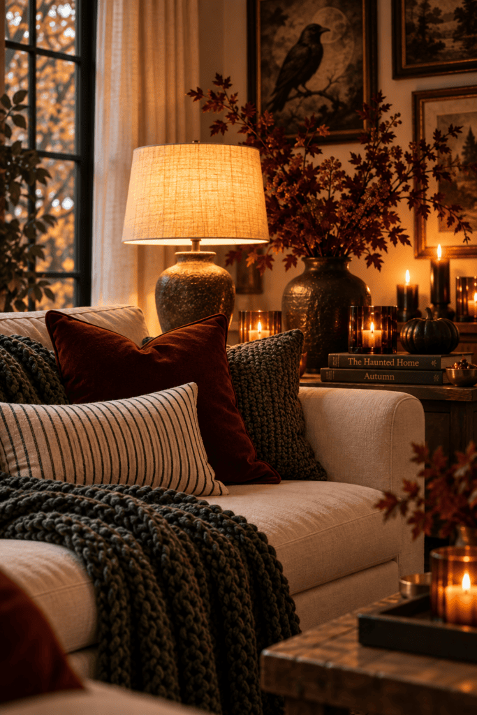 Festive Christmas decor with dusty blue, silver, and cream color themes.
