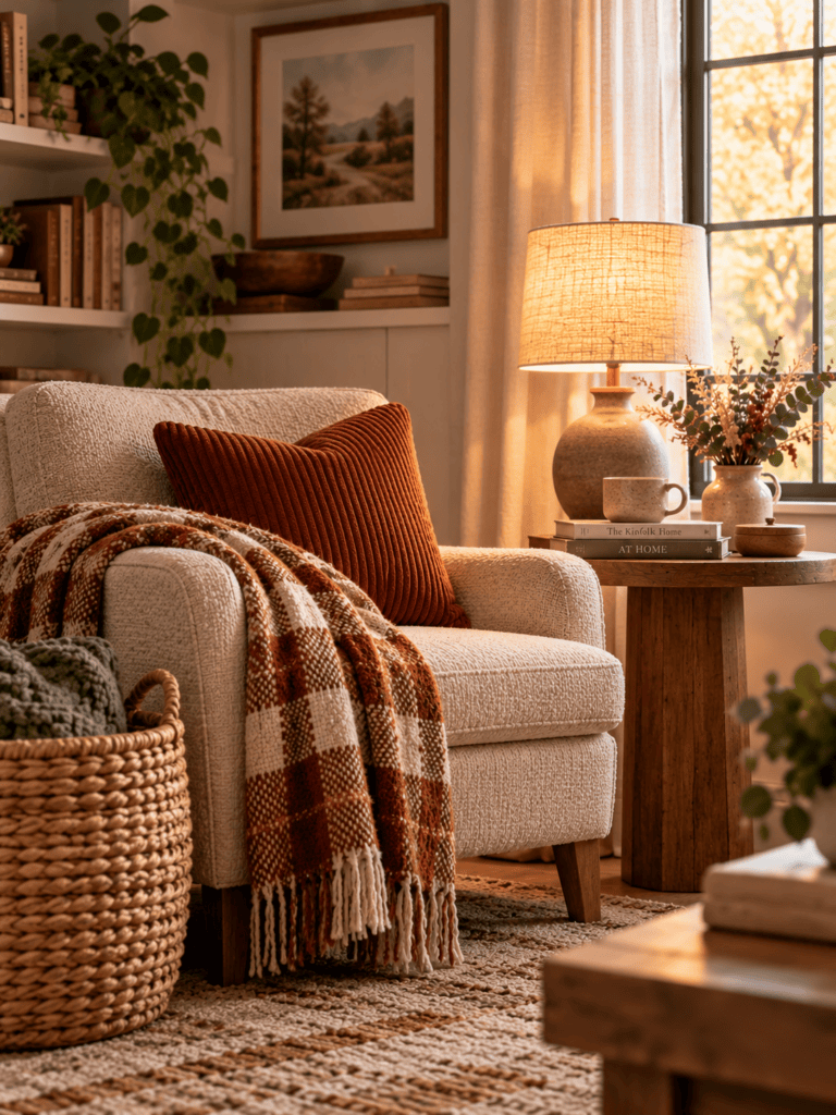 Christmas decor with burgundy, camel, and dark wood color themes.