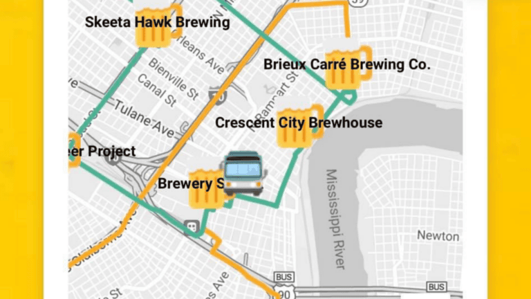 Real-time bus map of New Orleans with stops and routes for NOLABeerBus.com.