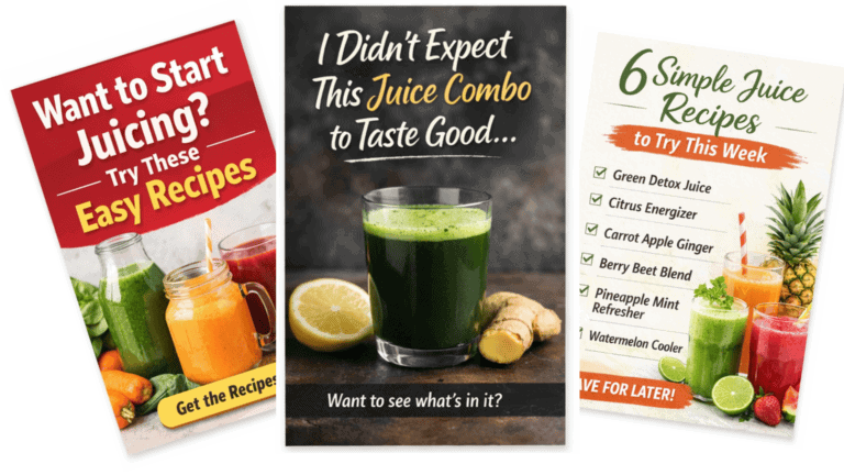 Collection of vibrant juice recipes including green detox, citrus, and berry blends.