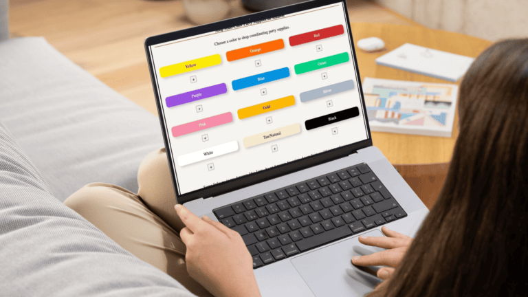 Person using a laptop displaying reusable solid-color Amazon link patterns created in WordPress.