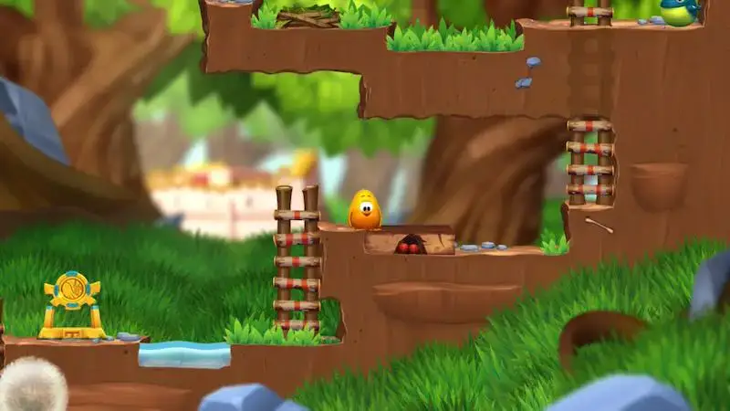Vibrant 2D platformer game scene with characters and obstacles.