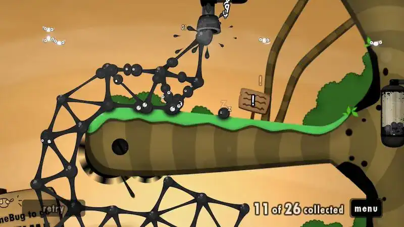 Colorful game scene with green landscape and black structures.