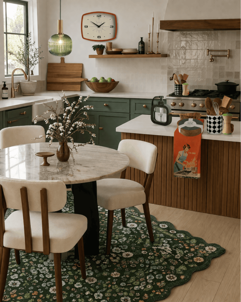 Bright kitchen featuring blue and white ceramics, fresh flowers, and natural light. Perfect for smal.