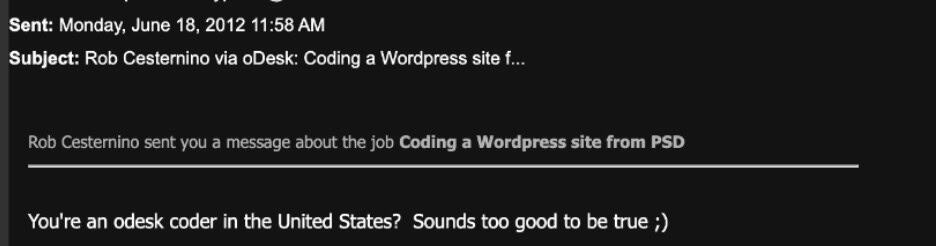 My email correspondance with Rob. about a WordPress gig.