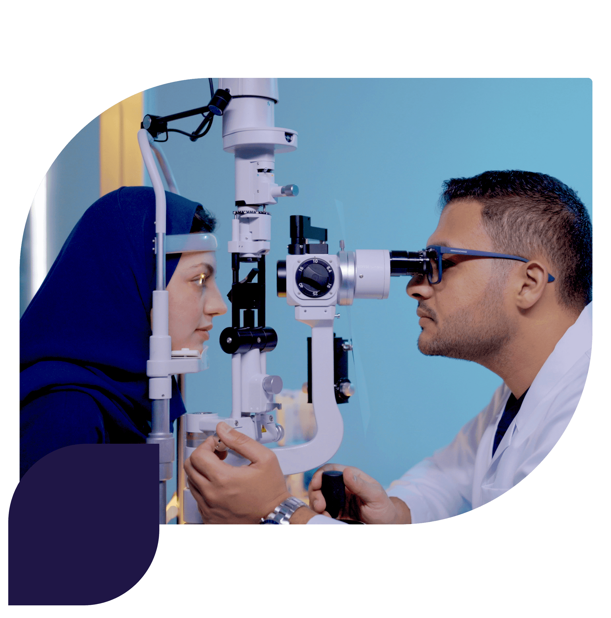 Ophthalmologist examining a patient at Al Hokail Center Dammam