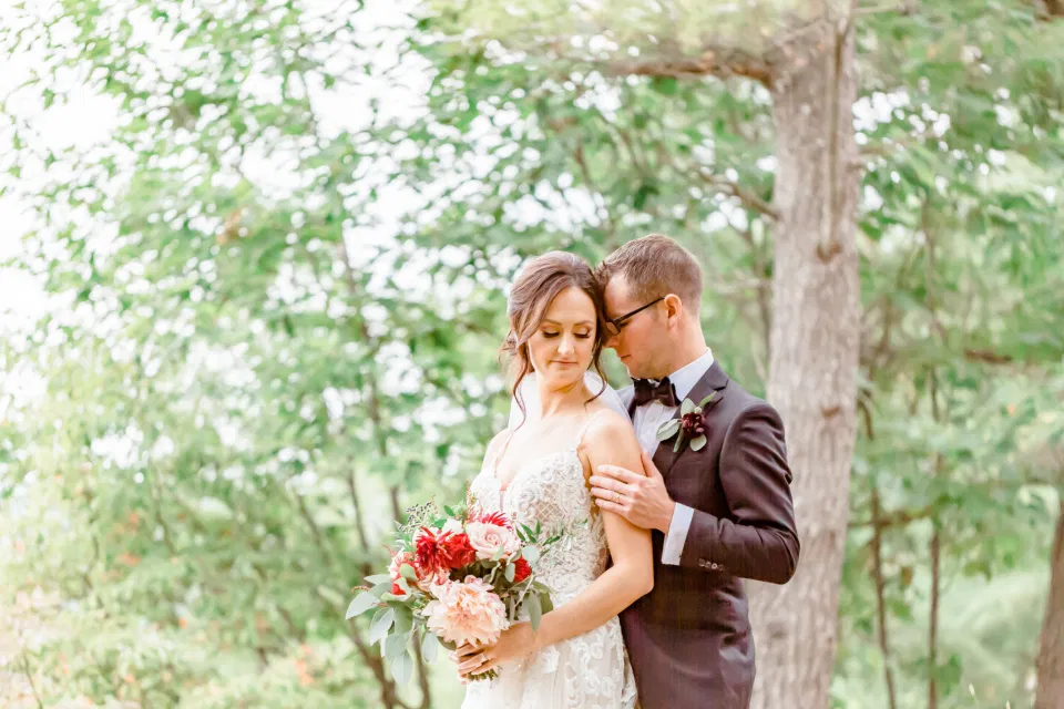 Couple just Married - Posing at Le Belvedere - Early Fall Wedding - Photographer Bethany Barrette - Styling Details on Wedding Day - Grey Loft Studio -Amy &. Nick | Le Belvedere at Wakefield in Quebec - Ottawa Wedding Venue - Grey Loft Studio