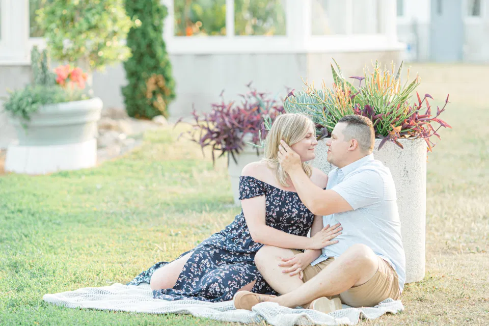 Summer Engagement Session inspiration - Neutrals, Blues, Flowy Dress - Floral Print Navy - Grey Loft Studio - Ottawa Wedding Photographer - Wedding Videographer - Fun, Natural, Bright Photo Video Team. - Photographe - Greyloft - Ottawa Engagement Pictures