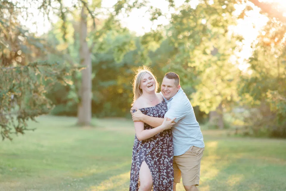 Natural Posing for Real Couples - Summer Engagement Session inspiration - Neutrals, Blues, Flowy Dress - Floral Print Navy - Grey Loft Studio - Ottawa Wedding Photographer - Wedding Videographer - Fun, Natural, Bright Photo Video Team. - Photographe - Greyloft - Ottawa Engagement Pictures