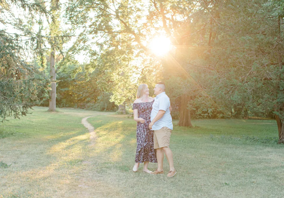 Natural Posing for Real Couples - Summer Engagement Session inspiration - Neutrals, Blues, Flowy Dress - Floral Print Navy - Grey Loft Studio - Ottawa Wedding Photographer - Wedding Videographer - Fun, Natural, Bright Photo Video Team. - Photographe - Greyloft - Ottawa Engagement Pictures